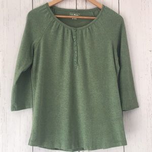 LL Bean 3/4 Sleeve button down front round neck